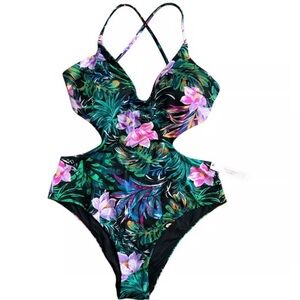 New! Victoria's Secret black palm crisscross strap Swimsuit Floral 3863